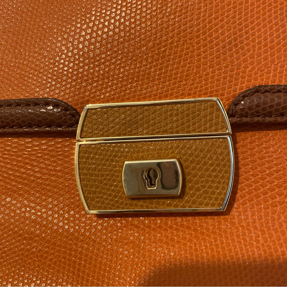 Love Moschino Vintage Orange and Brown Pebbled Leather Satchel Purse Bag - Picture 7 of 13